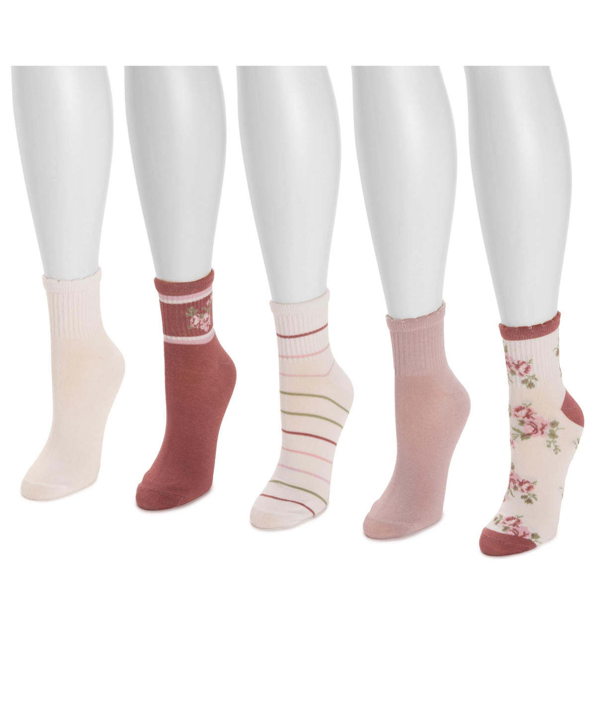 Muk Luks Women's Quarter Crew Novelty Socks, 5 Pair Pack