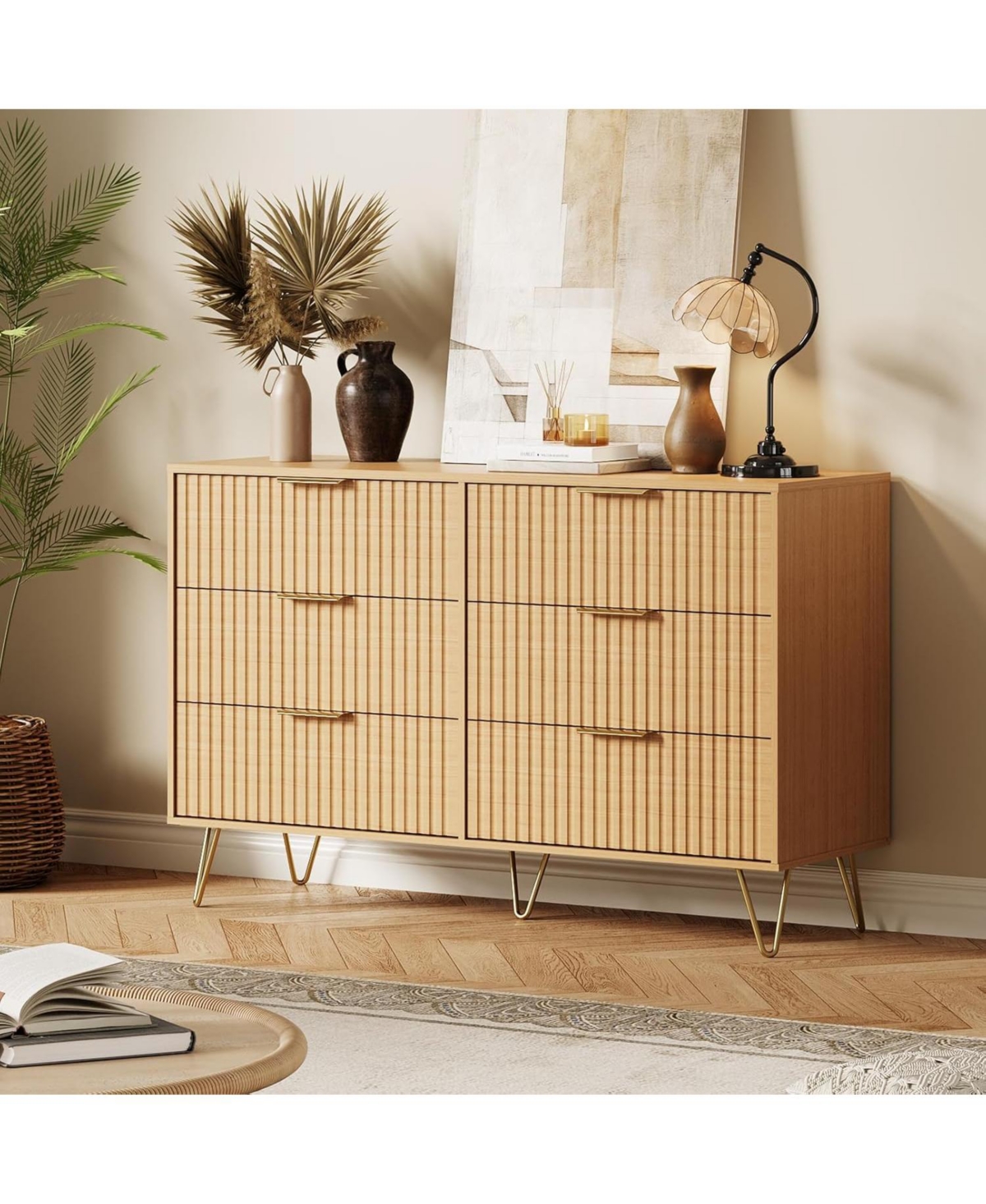 Gaomon Fluted 6-Drawer Dresser for Bedroom, 47" Wide Modern Minimalist Chest of Wooden Drawers,Wide Clothes Storage Organizer