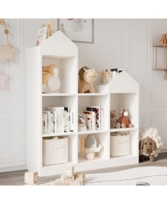 7-Cubby Kids Bookshelf – Wooden Toy Storage Organizer, Toddler Bookcase and Playhouse Cabinet Shelf for Boys and Girls