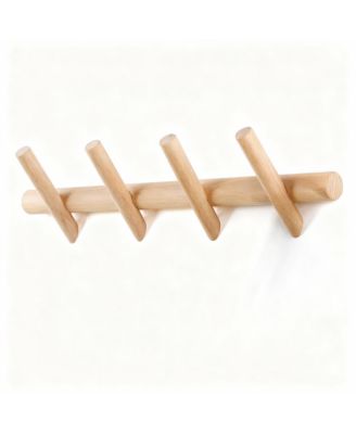 Beech Wood Wall Hooks for Coats, Hats, Scarves - Durable, Easy Install