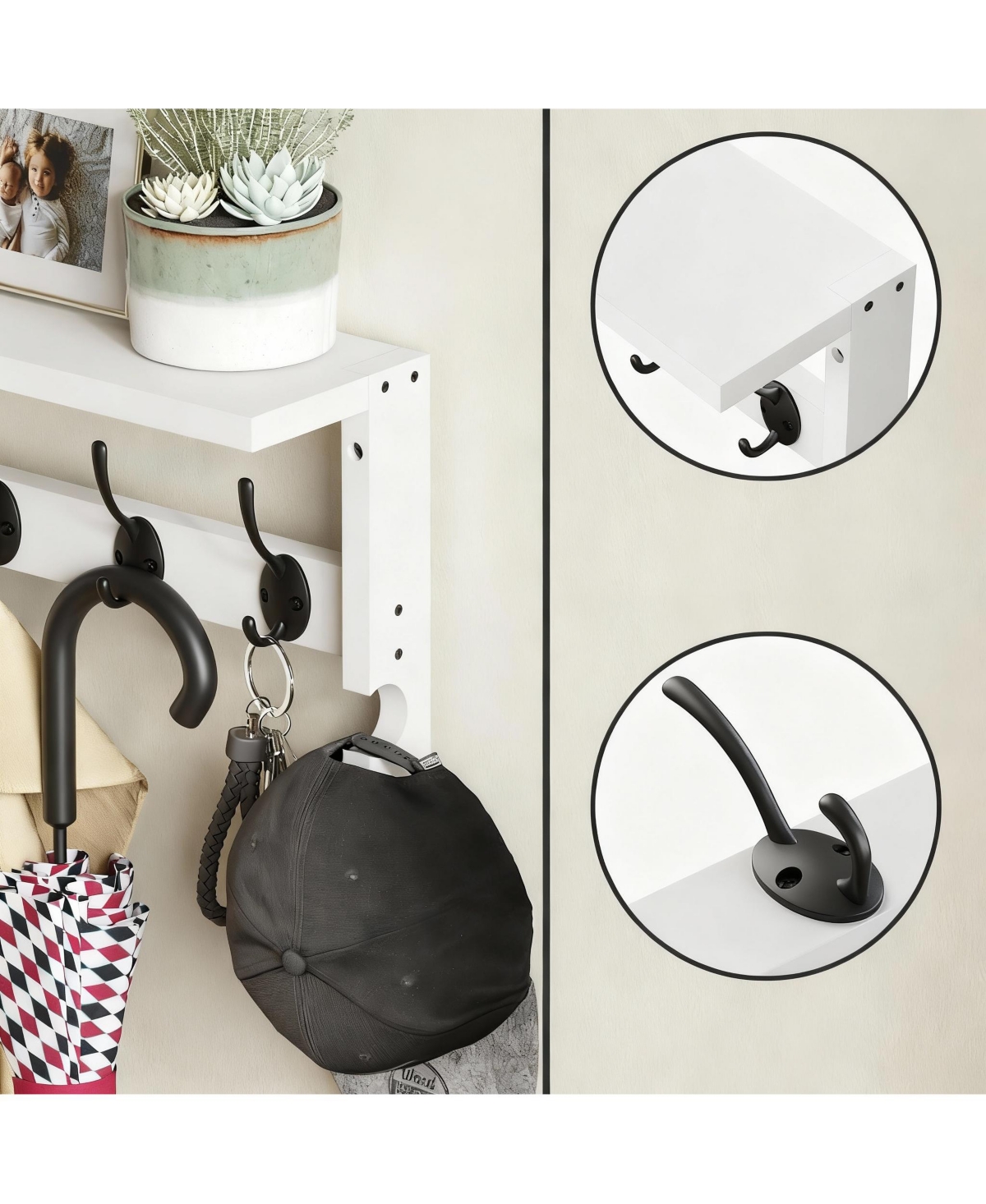 Yigii Solid Pine Wood Wall Coat Rack with Hooks for Entryway, Living Room, Bathroom, Bedroom