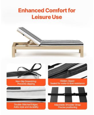 74 x 22 x 3 in Chaise Lounge Cushion Set of 2, Waterproof Fade-Resistant Sun Lounger Cushions with Ties