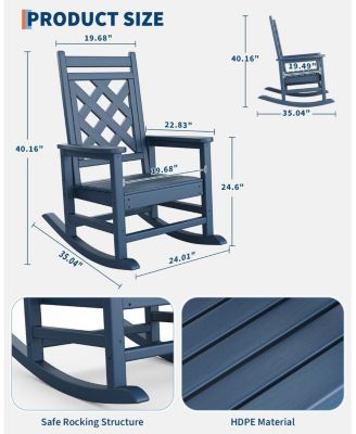 Outdoor Rocking Chair Set of 6, HDPE Weather-Resistant Porch Rockers Wood Texture, 380 LBS Support Deck Pool