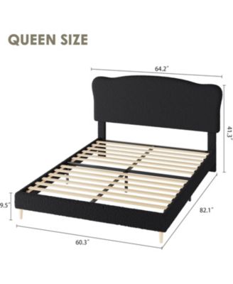 Queen Upholstered Platform Bed Frame with Low-Profile Rounded Headboard, Heavy-Duty Wooden Slats, Noise-Free, No Box Spring