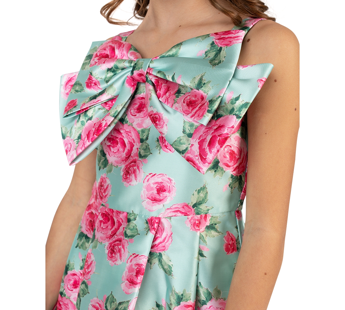 Rare Editions Girls' 7-16 Floral Mikado Hi-Lo Bow Dress