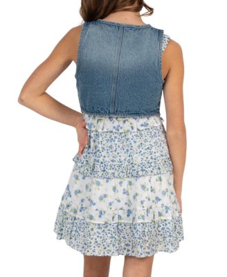 Girls' 7-16 Floral Smocked Dress and Vest, 2-Piece Set