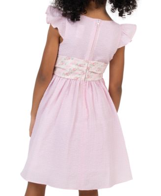 Girls' 2T-6X Seersucker Round Neck Dress and Bag, 2-Piece Set