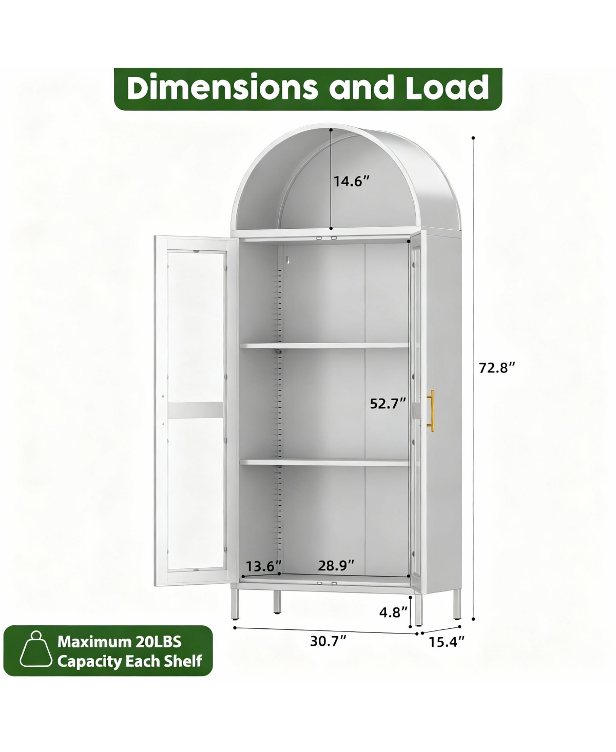 Yigii Arched Glass Cabinet for Home Office, Easy Assembly