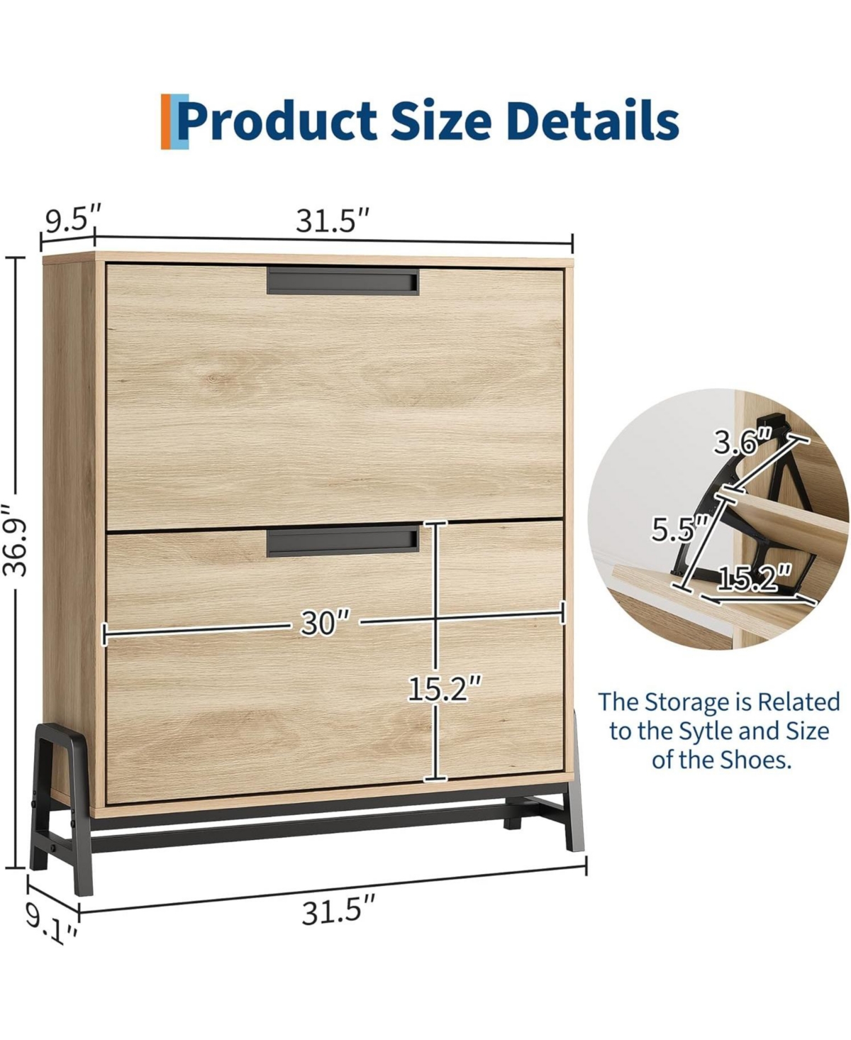 gaomon Shoe Storage Cabinet with 2 Flip Drawers, Freestanding Narrow Shoe Organizer with Adjustable Shelf & Metal Legs for Entryway