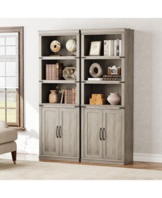 68.7" Tall 5-Tier Farmhouse Bookcase with Cabinet – Wooden 5-Shelf Bookshelf with Storage Doors, Freestanding Bookcase