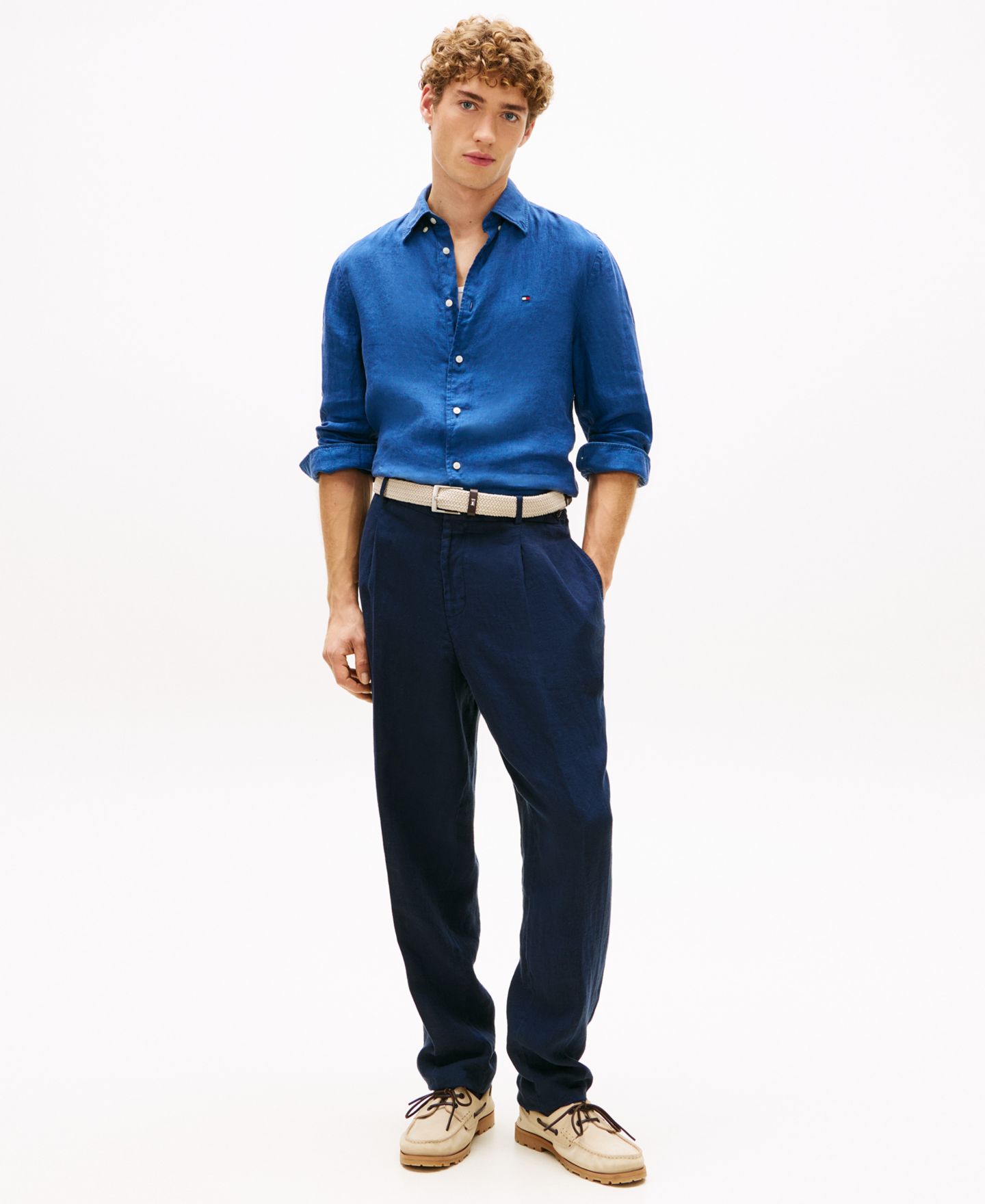 Мужская рубашка Tommy Hilfiger 100% Linen Long-Sleeve Shirt, цвет: Синий — фото 2