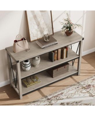 Farmhouse Table,47" Narrow Long Console Table with Storage, 3 Tier Wood Console Table for Living Room, Farmhouse Sofa Tables Behind