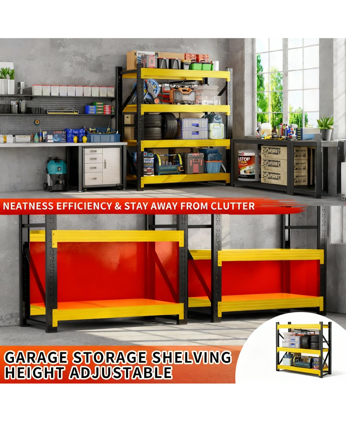 Yigii Metal Garage Shelving, Adjustable, Easy Assembly