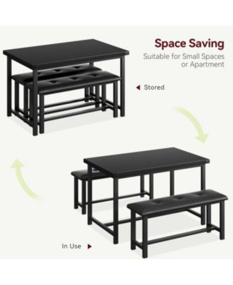 Dining Table Set for 4 Kitchen Table with Benches Rectangular Dining Room Table Set with 2 Upholstered Benches 3 Piece Dining Table Set Retro