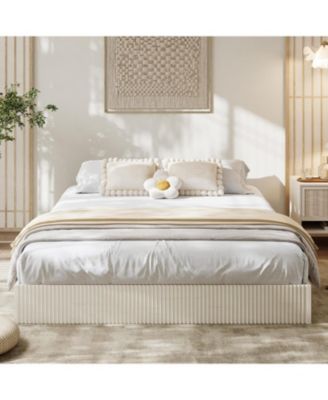 Full Bed Frame, Wood Platform Bed with Fluted Design, Low Profile BedFrame, Minimalist Bed Base with Noise-Free, Easy Assembly