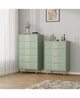 Fluted 5-Drawer Dresser, 44.3" Tall Modern Wooden Chest with Metal Handles, Vertical Organizer for Bedroom, Living Room, Hallway