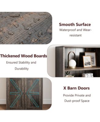 Industrial Bookcase with Doors – 6-Shelf Farmhouse Wooden Bookshelf, 11.8" Deep Display Storage Shelves for Bedroom, Living Room