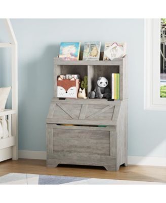 3-Tier Wooden Kids Bookcase and Toy Storage Organizer – Child-Friendly Flip-Top Lid Chest, Versatile Playroom, Bedroom, Nursery