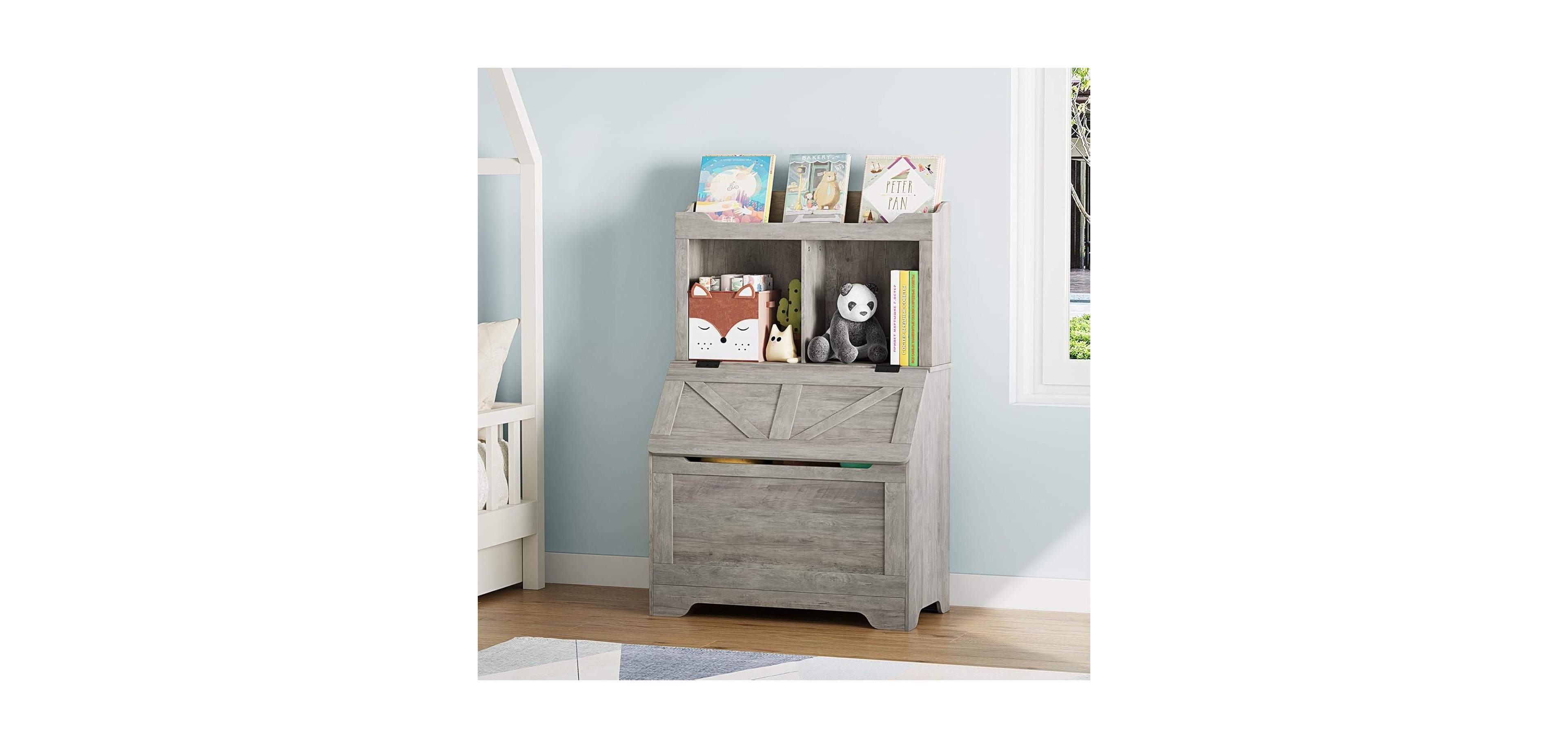 gaomon 3-Tier Wooden Kids Bookcase and Toy Storage Organizer – Child-Friendly Flip-Top Lid Chest, Versatile Playroom, Bedroom, Nursery