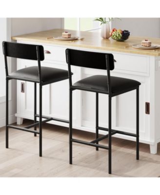 Set of 2 PU Upholstered Counter-Height Bar Stools with Back and Footrest