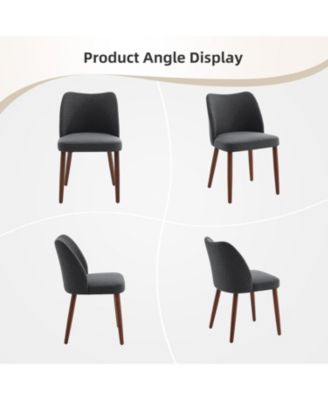 Dining Chair Set of 4, Linen Upholstered Dining Chair with Wood Legs, Wing Backrest, Wooden Kitchen Chair, Kitchen Chairs with Thick Cushions