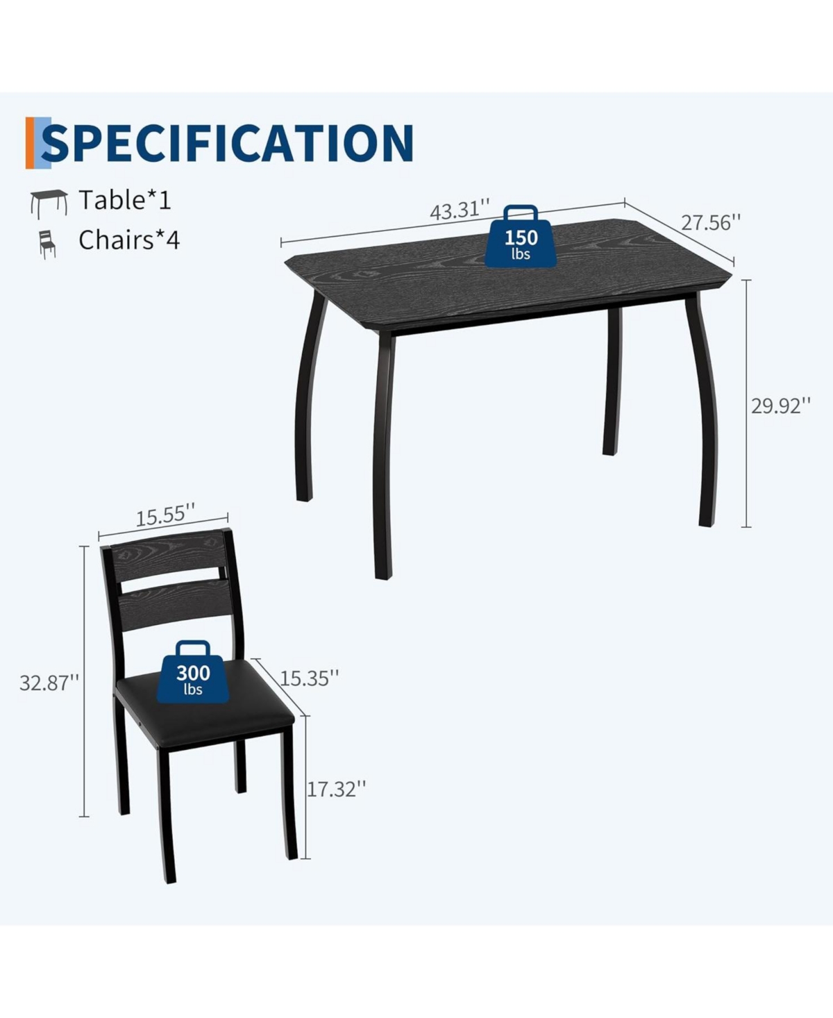gaomon 5Pcs Dining Table Set for 4, Space-Saving Kitchen with Upholstered Chairs, Modern Angled Corner Design, Compact Dinner