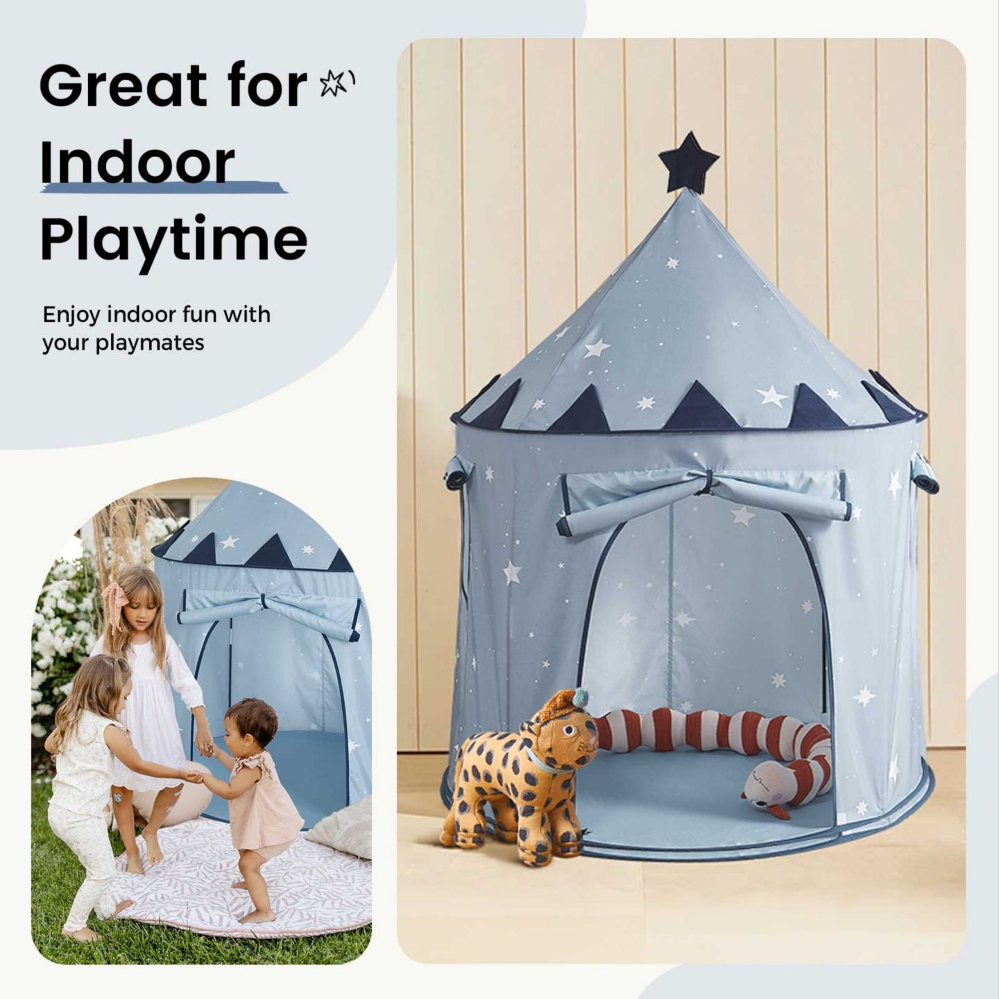 Детские игрушки Tiny Land Starry Blue Foldable 3-Piece Play Tent Set, Ages 3+ — фото 7