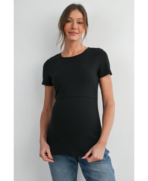 Женский топ Hello Miz Maternity Nursing Ribbed Short-Sleeve Crewneck Top with Lift-Up Panel, цвет: Чёрный