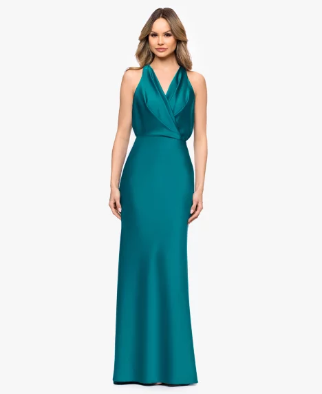 Petite V-Neck Sleeveless Ball Gown - Teal