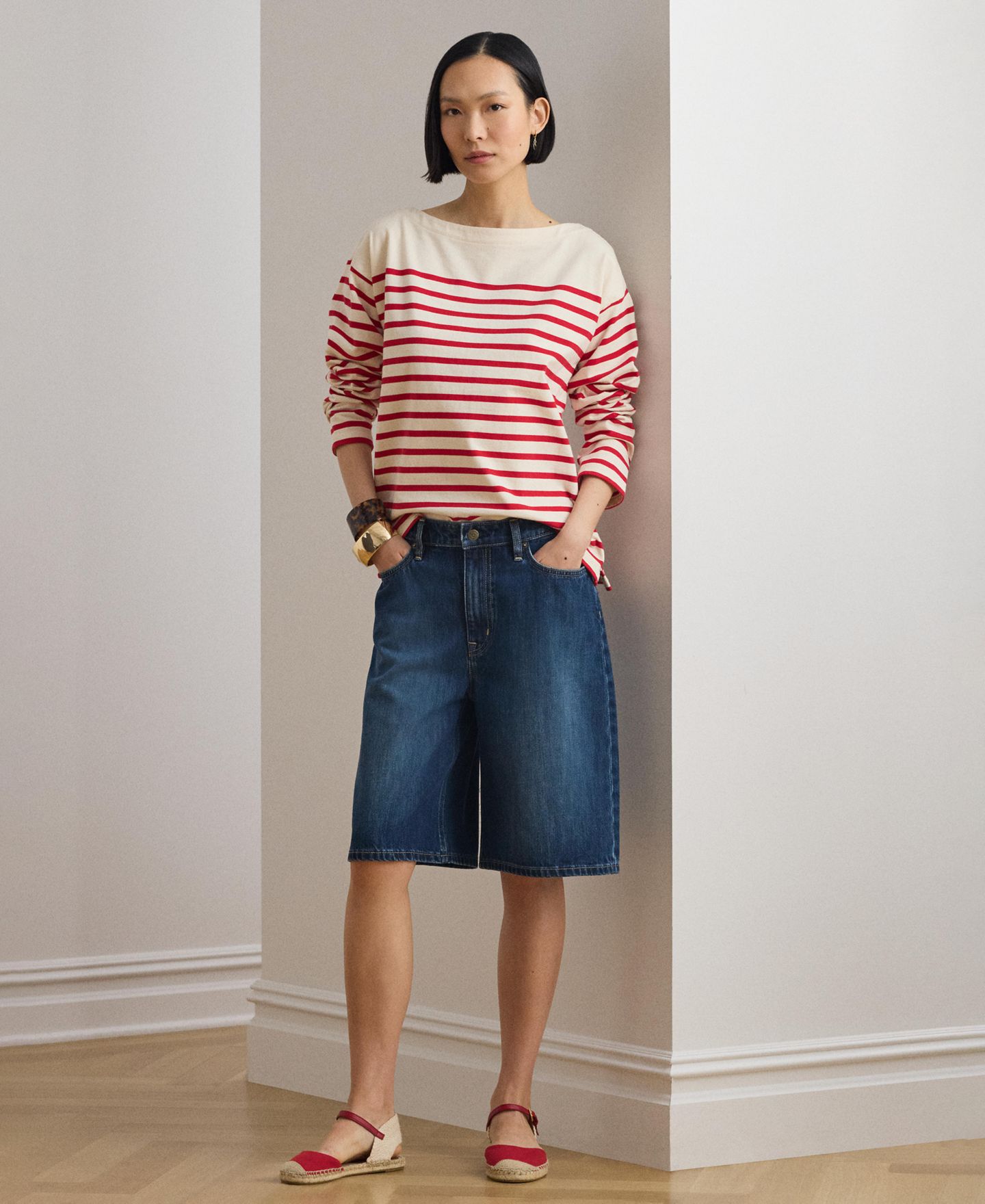 Женский топ Lauren Ralph Lauren Boat Neck Long-Sleeve Top, цвет: Кремовый / Красный — фото 3