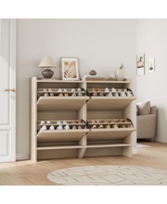 Wooden Shoe Cabinet with 4 Flip Drawers – Adjustable Shelf Shoe Organizer, Hidden Freestanding Shoe Storage for Entryway, Hallway, Living Room