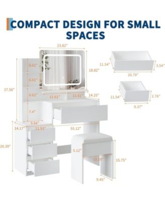 Makeup Vanity with Lights - 36-Inch Vanity Desk - 4 Large Drawers Dresser - 3 Lighting Modes - Stool and Charging Station