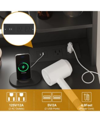 Makeup Vanity Desk with 3 Color LED Mirror - Dressing Table with Power Outlet - Vanity Table with 3 Drawers - 6 Open Shelves and 2 Cabinets