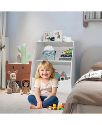 2-Tier Kids Toy Storage Organizer with Bookshelf, Wooden Book Display Shelf for Playroom