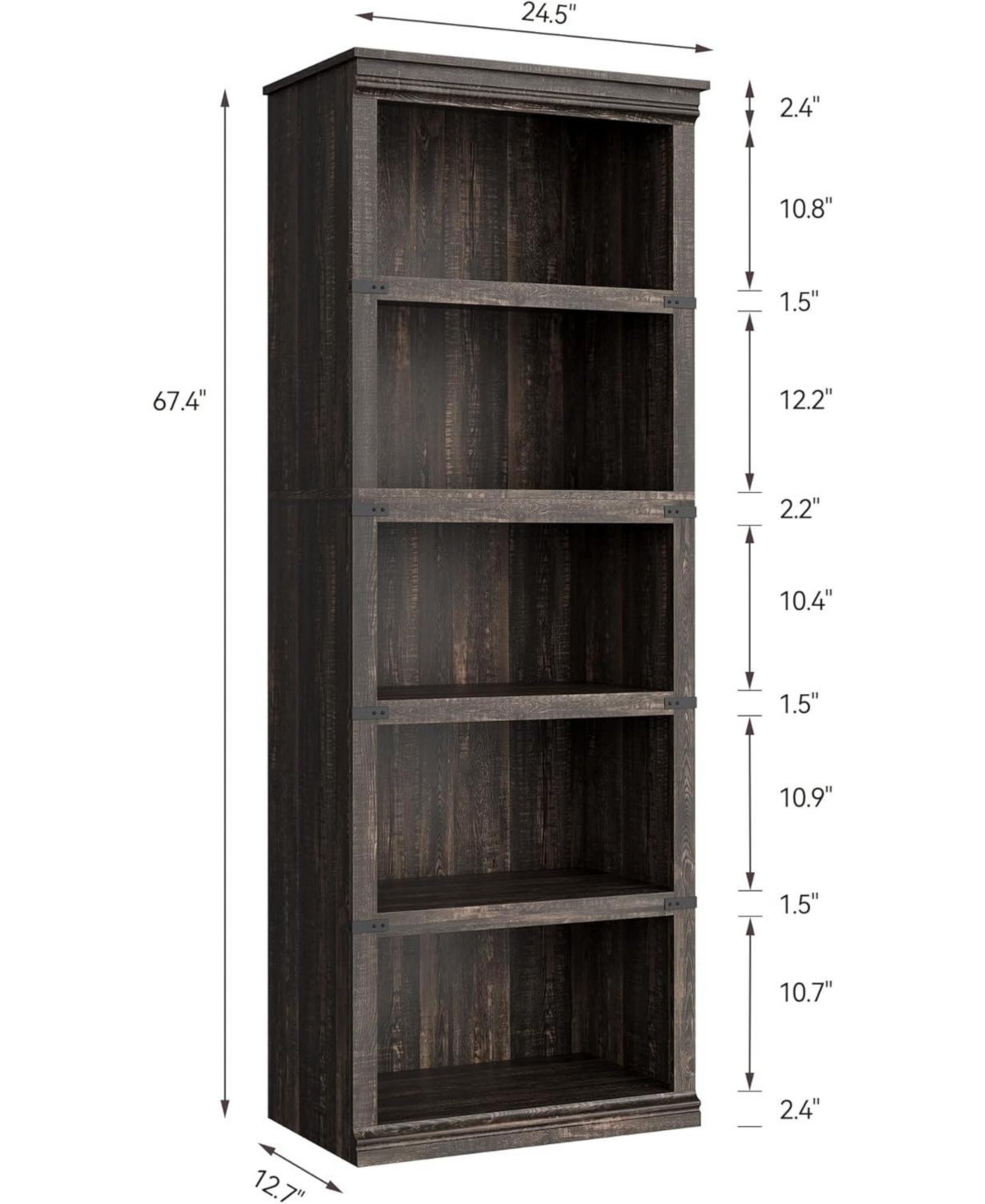 gaomon 5-Tier Farmhouse Bookcase – Wooden Bookshelf with Open Display Shelves and Storage, Freestanding Home Office, Living Room, Bedroom