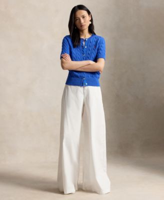 Women's Cable-Knit Cotton Short-Sleeve Cardigan