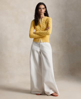 Women's Cable-Knit Cotton Crewneck Cardigan Sweater