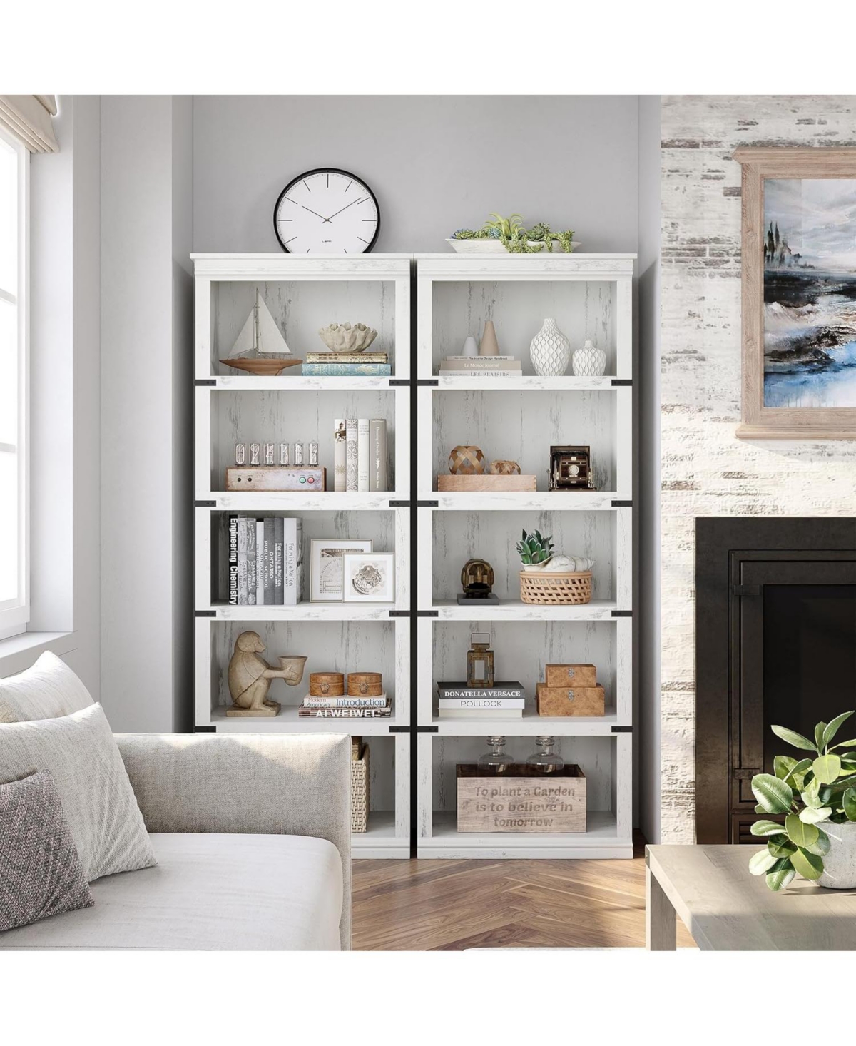 gaomon 5-Tier Farmhouse Bookcase – Wooden Bookshelf with Open Display Shelves and Storage, Freestanding Home Office, Living Room, Bedroom