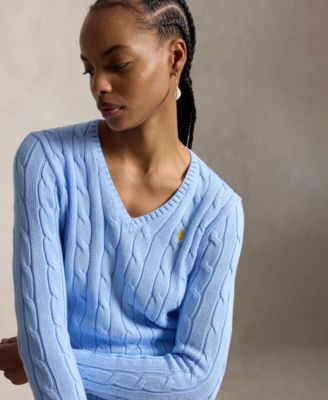 Women's Cable-Knit Cotton V-Neck Sweater