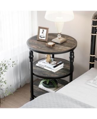 Round Side Table, Small End Table with 3 Shelves for Living Room, Bedroom, Night Stand Accent Coffee Table with Steel Frame for Small Spaces