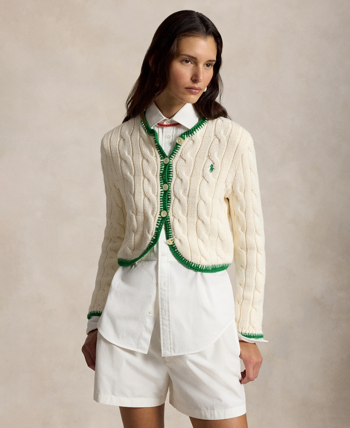Polo Ralph Lauren Women's Crewneck Buttoned Placket Cropped Cardigan