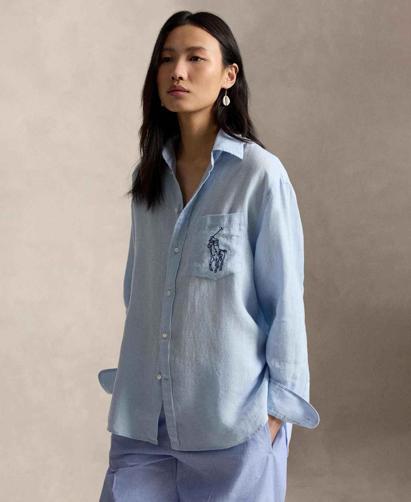 Женская рубашка Polo Ralph Lauren Point Collar Long-Sleeve Linen, цвет: Cold Springs — фото 1