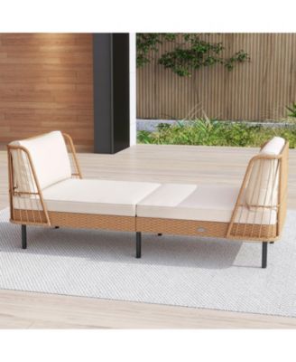 Patio Wicker Daybed w/Seat Back Cushions Robust Metal Legs For Backyard Porch