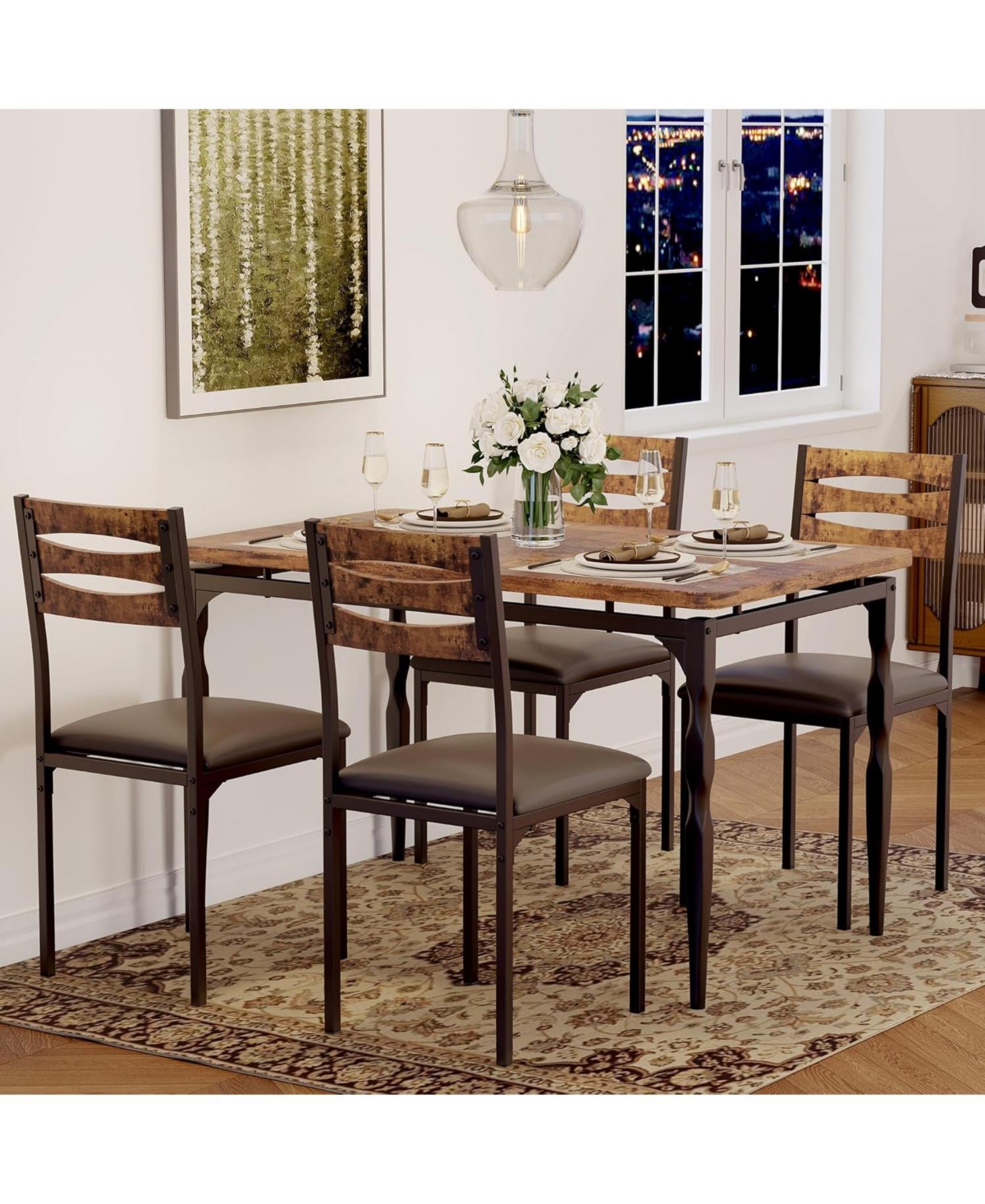 gaomon 5 Piece Dining Table Set Industrial Style Dining Table and Chairs Set for 4 Kitchen Table Set for Dining Room Kitchen Apartment