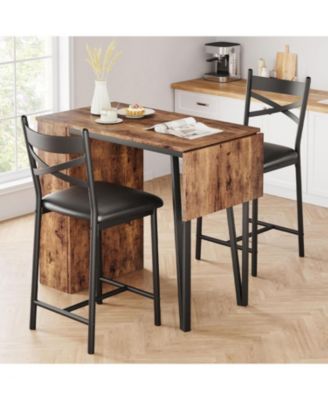 Bar Table Set of 2  Cushioned Chairs with 3 Storage Shelves Extendable Dining Table