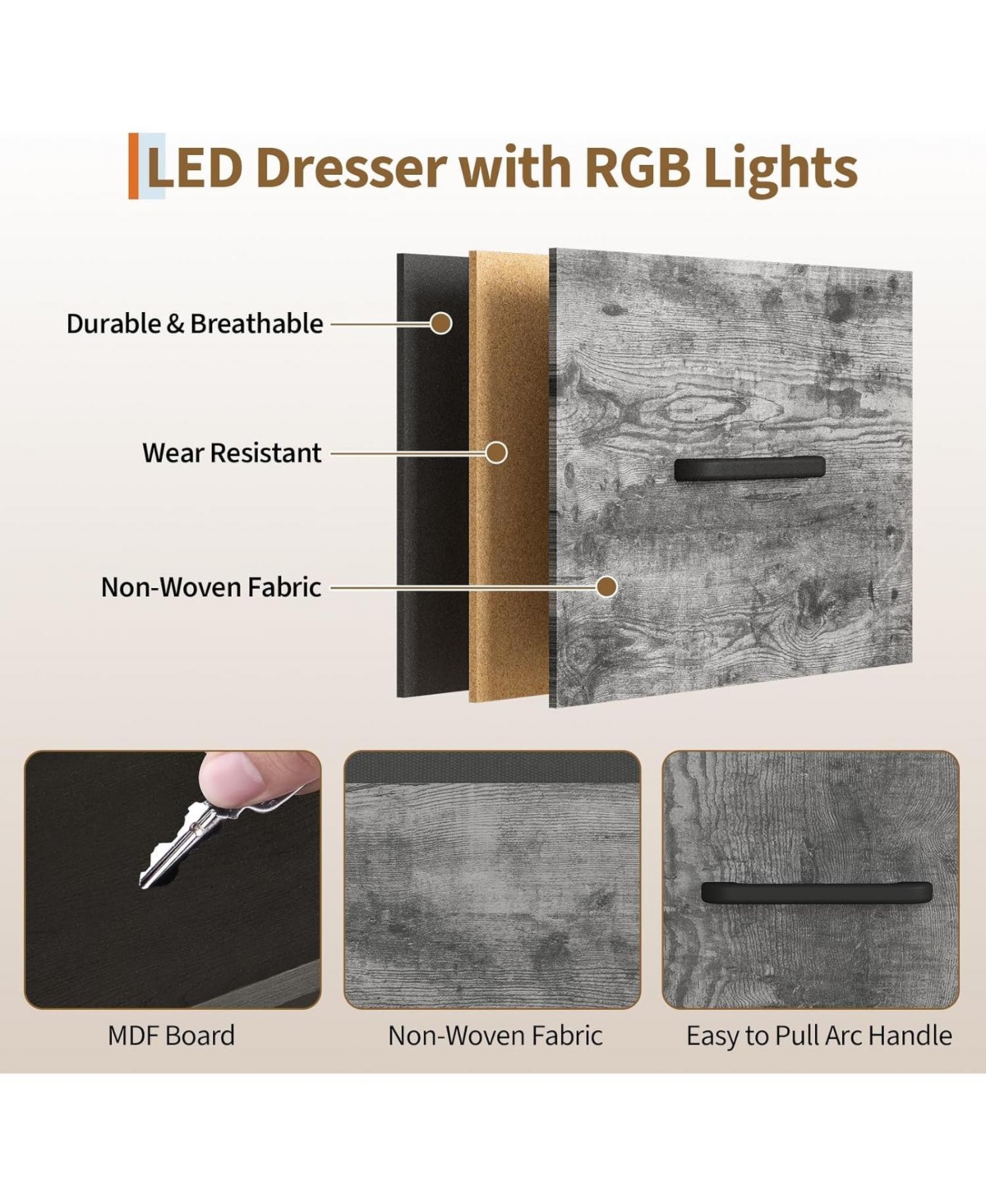 gaomon 6 Drawers Dresser for Bedroom with Hanging Rack, Led Lights & Charging Station, Wooden Top Storage Chest of Drawers with Charging Station