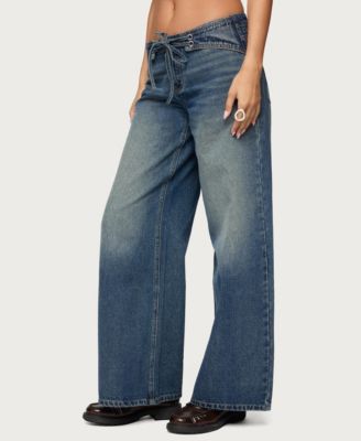 Women's Niah Lace Up Low Rise Baggy Jeans