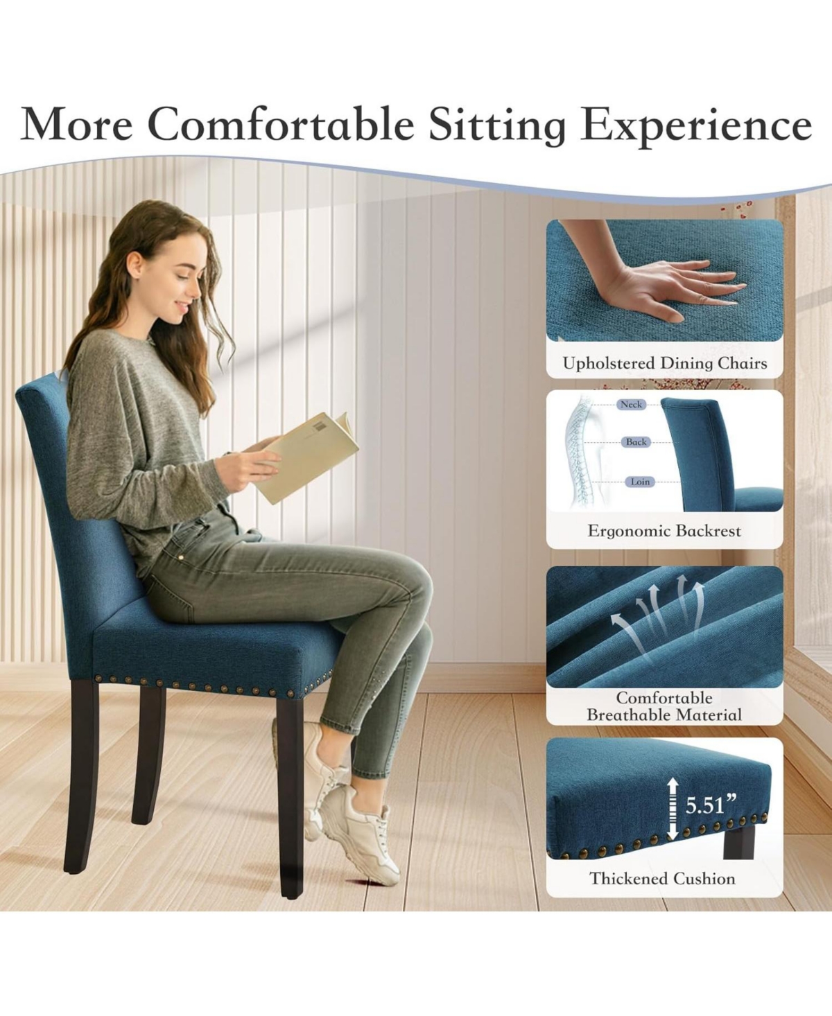 gaomon Upholstered Parsons Chairs Set of 2, Modern Nailhead Trim Fabric Dining Accent Chairs