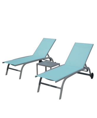 3-Piece Outdoor Chaise Lounge Set with Adjustable Positions and Wheels