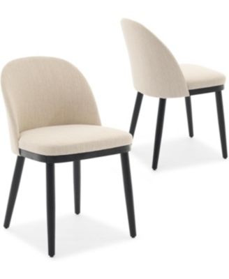 Dining Chairs Set of 4, Modern Fabric Upholstered Kitchen Side Chairs with Curved Backrest & Wood Leg, Armless Dining Chair for Restaurant/Cafe